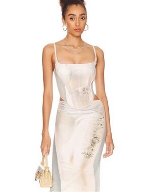 Miaou Ivory Satin Corset Top and Skirt Set